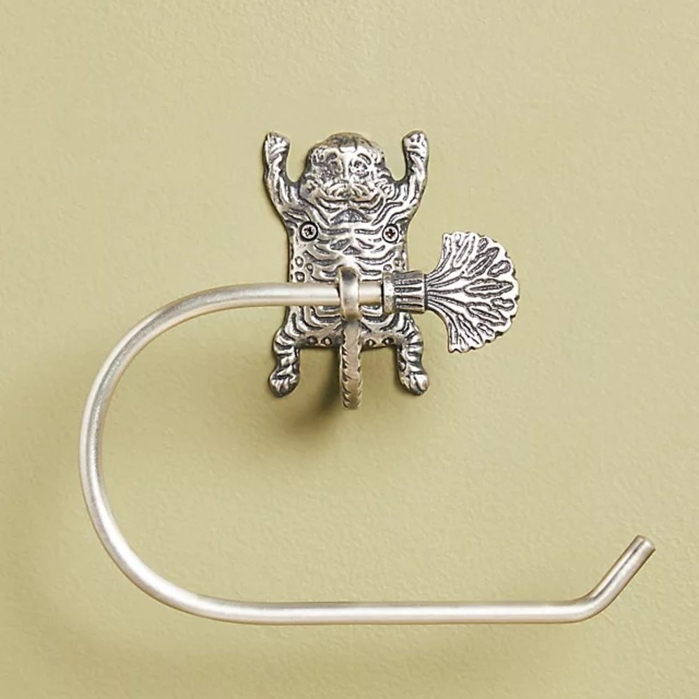 Anthropologie Silver Tibetan Tiger  Paper Towel Holder Animal